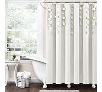 Lush Decor Boho Cortina de Ducha de Lino con pompón, 182,88 x 182,88 cm, Color Blanco Roto