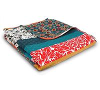 Lush Decor Boho Manta Reversible con patrón de Rayas Coloridas y Bohemias, Poliéster Algodón, Turquesa y Mandarina, 60” x 50”