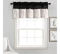 Lush Decor Cenefa rústica con Botones de Lino, 45,7 cm de Largo x 132 cm de Ancho, Blanco y Negro