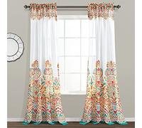 Lush Decor Clara Cortinas traslúcidas con Estampado de Cachemira Damasco, Estilo Bohemio, filtran la luz, Juego de Paneles para Sala, Comedor, Dormitorio (par), Panel Transparente, Turquesa y
