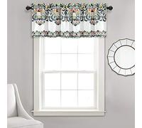 Lush Decor Clara Valance - Cortina Individual con Estampado de Damasco, Estilo Bohemio, 45,7 x 132 cm, Azul Marino y Mandarina