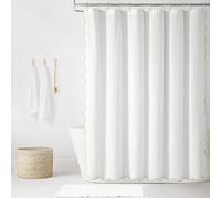 Lush Decor Coastal Chic - Cortina de Ducha con Textura de Lino con Borde Festoneado Neutro/Blanco, Individual, 72 x 72 Pulgadas, Elegante y asequible, Encanto Chic para decoración de baño