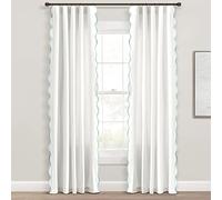 Lush Decor Coastal Chic - Par de Paneles de Cortinas de Ventana con Borde Festoneado, 52 Pulgadas de Ancho x 84 Pulgadas de Largo, Rubor y Blanco Roto