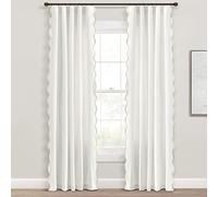 Lush Decor Coastal Chic - Par de Paneles de Cortinas de Ventana con Borde Festoneado, 52 Pulgadas de Ancho x 84 Pulgadas de Largo, Gris y Blanco Roto