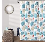 Lush Decor Coastal - Cortina de Ducha de Plumas de Arrecife, 182,88 x 182,88 cm, Color Azul y Coral