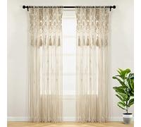 Lush Decor Cortina Bohemia de algodón con borlas de macramé para Ventana, Divisor de Habitaciones, telón de Fondo de Boda, decoración de Pared, 84 Pulgadas de Largo x 50 Pulgadas de Ancho, Neutro