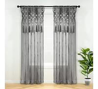 Lush Decor Cortina Bohemia de algodón con borlas de macramé para Ventana, Divisor de Habitaciones, telón de Fondo de Boda, decoración de Pared, 84 Pulgadas de Largo x 50 Pulgadas de Ancho, Color Gris