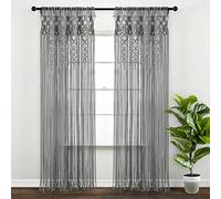 Lush Decor Cortina Bohemia de algodón Texturizado de macramé para Ventana, Divisor de habitación, Puerta, decoración de Pared, 95 Pulgadas de Largo x 40 Pulgadas de Ancho, Color Gris