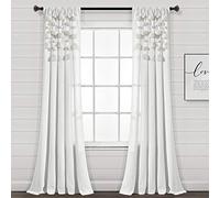 Lush Decor Cortina Bohemia de Lino con borlas y Pompones para Ventana (Panel Individual), 84 x 52 Pulgadas (Largo x Ancho), Color Blanco Roto