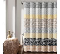 Lush Decor Cortina de Ducha de Rayas Bohemias, 183 x 183 cm, Amarillo y Gris