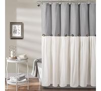 Lush Decor Cortina de Ducha con Botones de Lino, Color Gris/Blanco, 72 x 72 Pulgadas