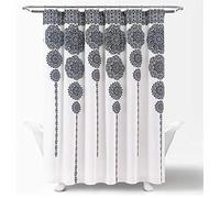 Lush Decor Cortina de Ducha con diseño de Mandala Bohemio y Damasco a Rayas, 182 x 182 cm, Azul Marino