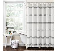 Lush Decor - Cortina de Ducha de algodón a Rayas, Estilo rústico, 183 cm de Ancho por 183 cm de Largo, Gris Oscuro, decoración de baño clásica y Moderna