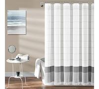 Lush Decor Cortina de Ducha de algodón Tejido Blanco con Rayas Grises y Flecos de borlas, Accesorios de baño (72 x 72 Pulgadas)