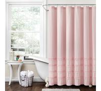 Lush Decor Cortina de Ducha de algodón teñida con Hilo de Rayas Vintage, 72 x 72 Pulgadas, Rosa