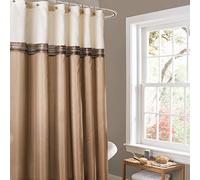 Lush Decor, Beige/Marfil Terra-Cortina de Ducha de Tela a Rayas Neutras, decoración de baño, 72 x 72 Pulgadas, Poliéster, 72" W x 72" L