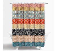 Lush Decor Cortina de Ducha de Rayas Bohemias, 72 Pulgadas de Ancho x 72 Pulgadas de Largo, Turquesa y Naranja, diseño Colorido Encantador y Atrevido, decoración Bohemia de baño