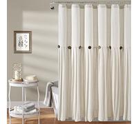 Lush Decor Cortina de Ducha Plisada de Lino con Botones Estilo rústico, diseño de Dos Tonos para baño, 182,88 x 182,88 cm, Color Blanco Roto