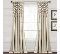 Lush Decor Cortina de Ventana con borlas y Pompones (Panel Individual), 95 Pulgadas de Largo x 52 Pulgadas de Ancho, Lino Oscuro