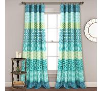 Lush Decor Cortina de Ventana de Rayas Bohemias Coloridas con diseño audaz, par de Paneles de 52 Pulgadas de Ancho x 95 Pulgadas de Largo, Azul y Verde