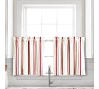 Lush Decor Cortinas de Cocina de algodón Reciclado teñido con Hilo a Rayas, Estilo rústico Moderno de casa de Campo, Tejido de algodón ecológico, 91,4 x 61 cm (Ancho x Largo), par, Rojo
