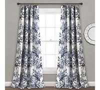 Lush Decor - Cortinas de jardín botánico con Estampado Floral de pájaros, filtran la luz, Juego de Cortinas para Sala, Comedor, Dormitorio (par), Azul Marino, 132 cm de Ancho x 213,4 cm de Largo