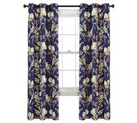 Lush Decor - Cortinas Opacas de Ojales para Ventana, diseño de pájaros y Flores, Color Azul Marino y Gris Pardo, 213 x 97 cm