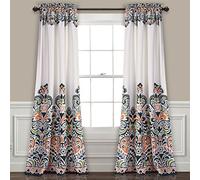 Lush Decor Curtains Cortinas Clara, Poliéster, Azul Marino y Mandarina, 52W x 84L