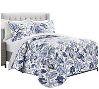 Lush Decor Cynthia Jacobean Quilt Juego de Ropa de Cama Reversible de 3 Piezas, tamaño King, Color Azul