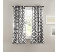Lush Decor Edward - Cortinas con patrón Enrejado filtrantes de luz para Sala, Comedor, Dormitorio (par), Gris, 132 cm de Ancho x 160 cm de Largo