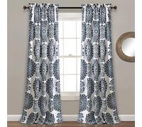 Lush Decor Evelyn Medallion - Par de Paneles de Cortinas para oscurecer la habitación, 84 x 52 Pulgadas + cabecera de 2 Pulgadas, Azul Marino