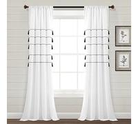 Lush Decor Farmhouse - Par de Cortinas de Ventana de algodón teñido con borlas, 95 Pulgadas de Largo x 42 Pulgadas de Ancho, Color Blanco