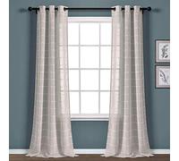 Lush Decor Farmhouse - Par de Paneles de Cortinas traslúcidas con Ojales texturizados para Ventana, 38 Pulgadas de Ancho x 108 Pulgadas de Largo, Color Gris
