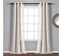 Lush Decor Farmhouse - Par de Paneles de Cortinas traslúcidas con Ojales texturizados para Ventana, 38 Pulgadas de Ancho x 95 Pulgadas de Largo, Color Beige