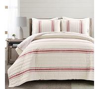 Lush Decor Farmhouse Stripe, algodón, Rojo, King