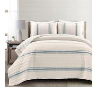 Lush Decor Farmhouse Stripe - Juego de edredón de 3 Piezas, Color Azul, matrimonial/Queen