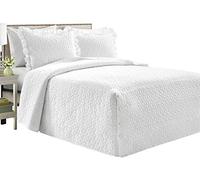 Lush Decor French Country Geo Falda de 3 Piezas Juego de Colcha para Cama King, Color Blanco