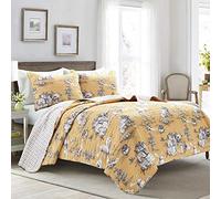 Lush Decor French Country Toile - Juego de edredón Reversible de algodón de 3 Piezas, Color Amarillo/Gris, tamaño King