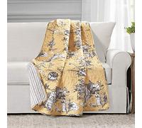 Lush Decor French Country Toile - Manta Reversible de algodón, Color Amarillo y Gris, 60 x 50 Pulgadas