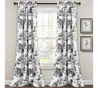 Lush Decor French Country Toile - Par de Cortinas para oscurecer la habitación, 132 cm de Ancho x 241 cm de Largo, Color Blanco y carbón