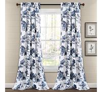 Lush Decor French Country Toile - Par de Paneles de Cortinas filtrantes de luz, 132 cm de Ancho x 213 cm de Largo, Color Azul y Blanco