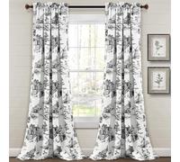 Lush Decor French Country Toile - Par de Paneles de Cortinas filtrantes de luz, 132 cm de Ancho x 213 cm de Largo, Color Blanco y carbón