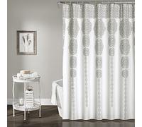 Lush Decor, Gris Cortina de Ducha de medallón a Rayas, diseño de Mandala Bohemio Damasco, 72 x 72 Pulgadas, Azul, Poliéster, W 72" x L 72" (1 Panels)