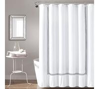 Lush Decor Hotel Collection - Cortina de Ducha (72 x 72 Pulgadas), Color Blanco y Azul Marino