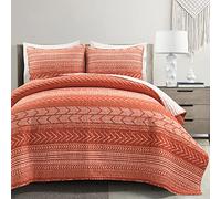 Lush Decor Hygge Geo - Juego de edredón Reversible de 3 Piezas de algodón, Color Naranja Quemado, tamaño King