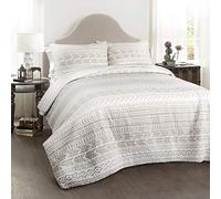 Lush Decor Hygge Geo - Juego de Ropa de Cama de 3 Piezas, diseño de Rayas, tamaño King, Color Gris Pardo y Blanco