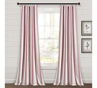 Lush Decor Juego de Cortinas de Ventana de algodón Reciclado y teñido a Rayas de Granja, 107 cm de Ancho x 241 cm de Largo, Color Rojo, Encanto rústico Moderno clásico, Tela de algodón respetuosa con
