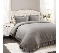 Lush Decor Juego de Ropa de Cama de 3 Piezas con Volantes y Fundas de Almohada, Gris, tamaño matrimonial Queen
