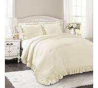 Lush Decor Juego de Ropa de Cama de 3 Piezas con Volantes y Fundas de Almohada, Marfil, tamaño matrimonial Queen