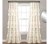 Lush Decor Kemmy Cortina | Panel de Ventana con Volantes, Texturizado, Estilo Desgastado Chic para Sala de Estar, Comedor, Dormitorio (Individual), 84 x 52 Pulgadas, Color Rubor